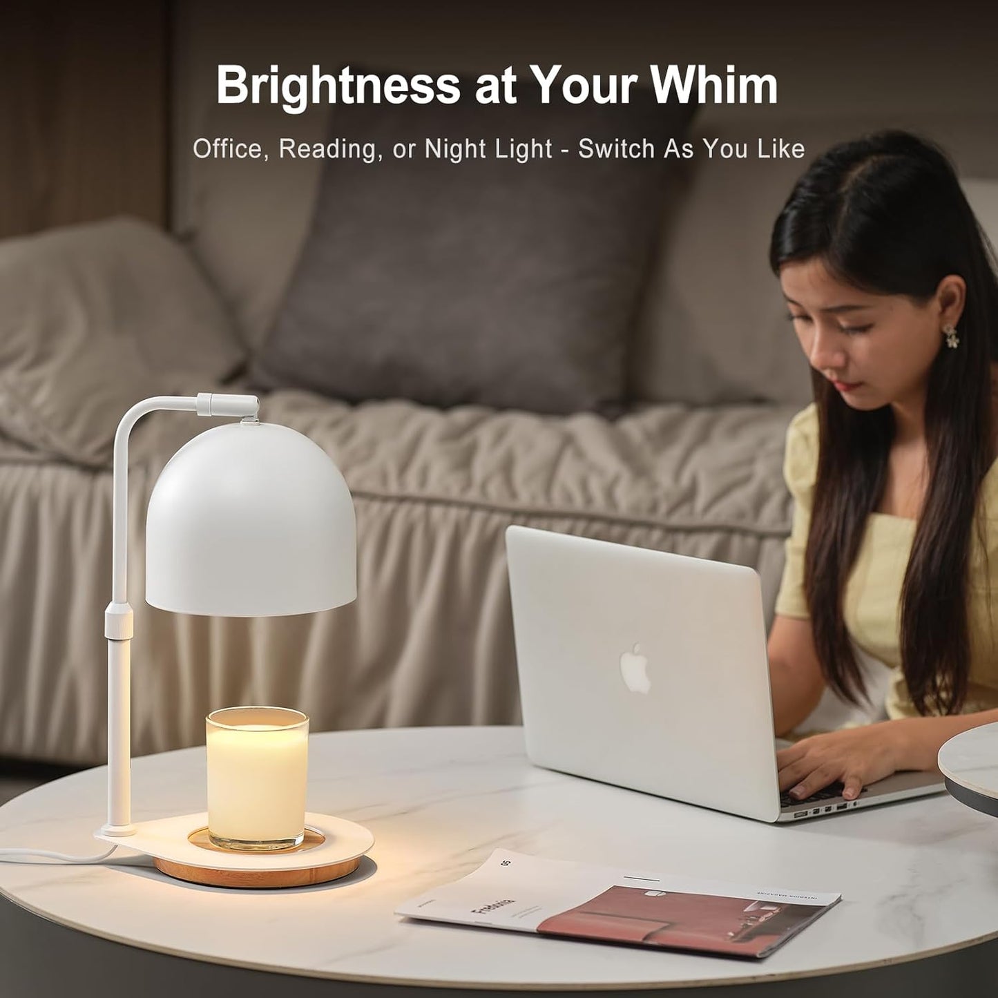Candle Warmer Lamp with Timer, Candle Warming Lamp for Large Jar Candles, Adjustable Height Dimmable Metal Top Wooden Base Candle Warmer with 2 Bulbs (Black)