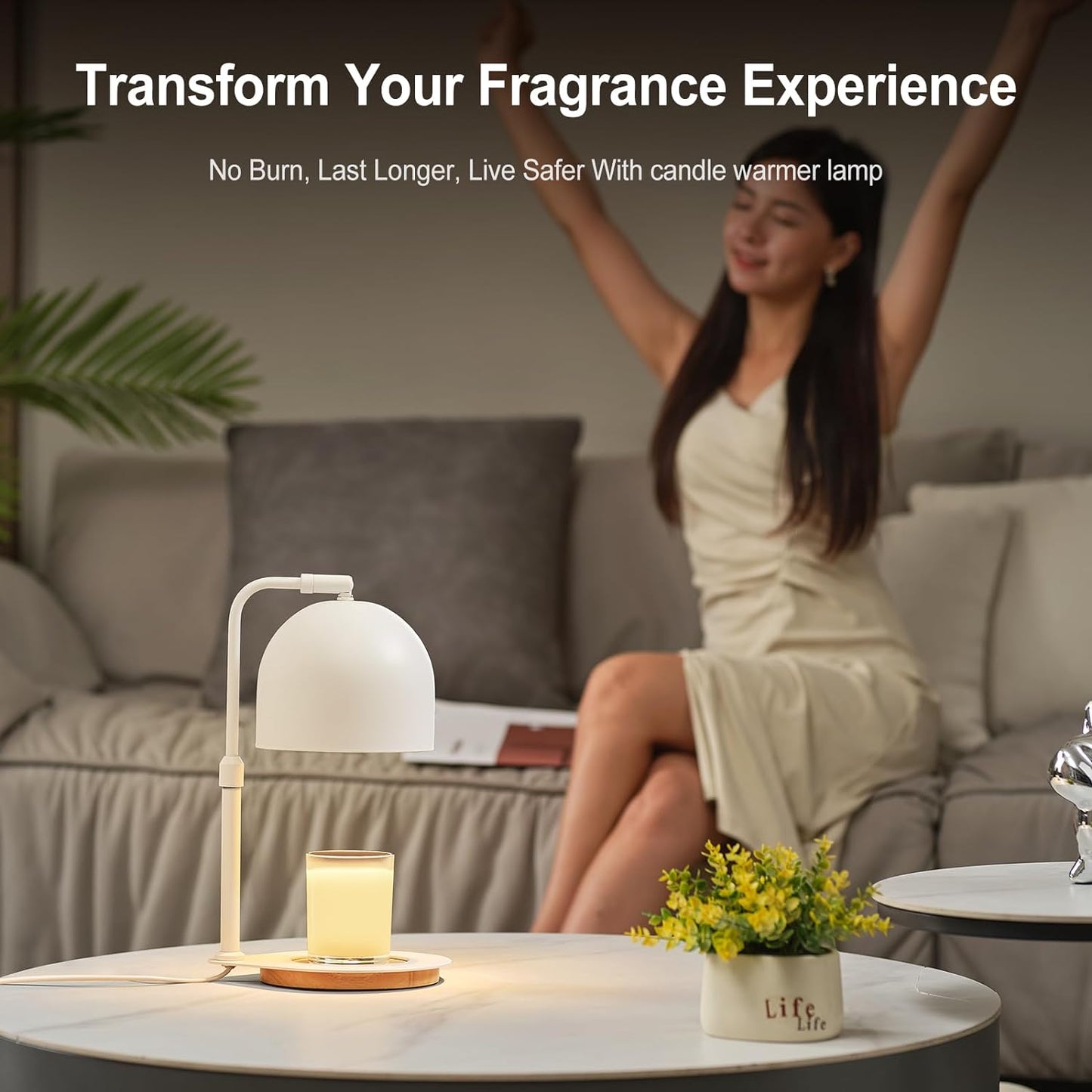 Candle Warmer Lamp with Timer, Candle Warming Lamp for Large Jar Candles, Adjustable Height Dimmable Metal Top Wooden Base Candle Warmer with 2 Bulbs (Black)
