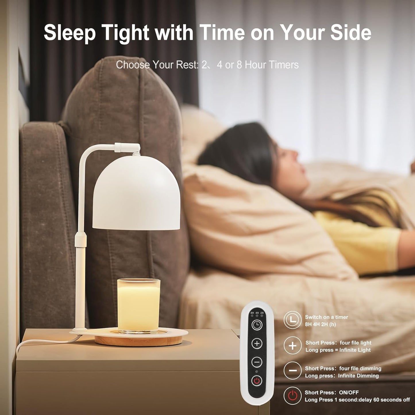 Candle Warmer Lamp with Timer, Candle Warming Lamp for Large Jar Candles, Adjustable Height Dimmable Metal Top Wooden Base Candle Warmer with 2 Bulbs (Black)