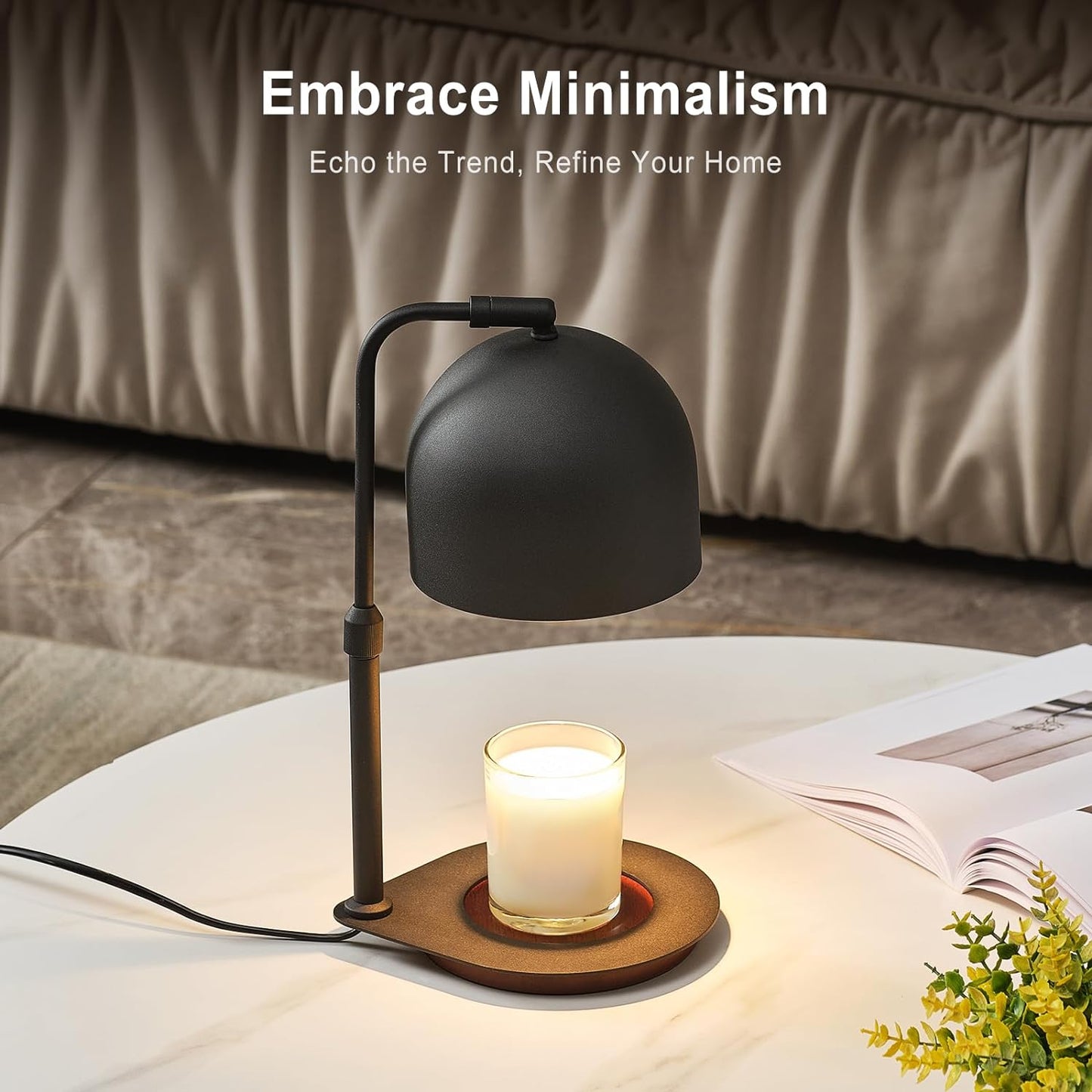 Candle Warmer Lamp with Timer, Candle Warming Lamp for Large Jar Candles, Adjustable Height Dimmable Metal Top Wooden Base Candle Warmer with 2 Bulbs (Black)