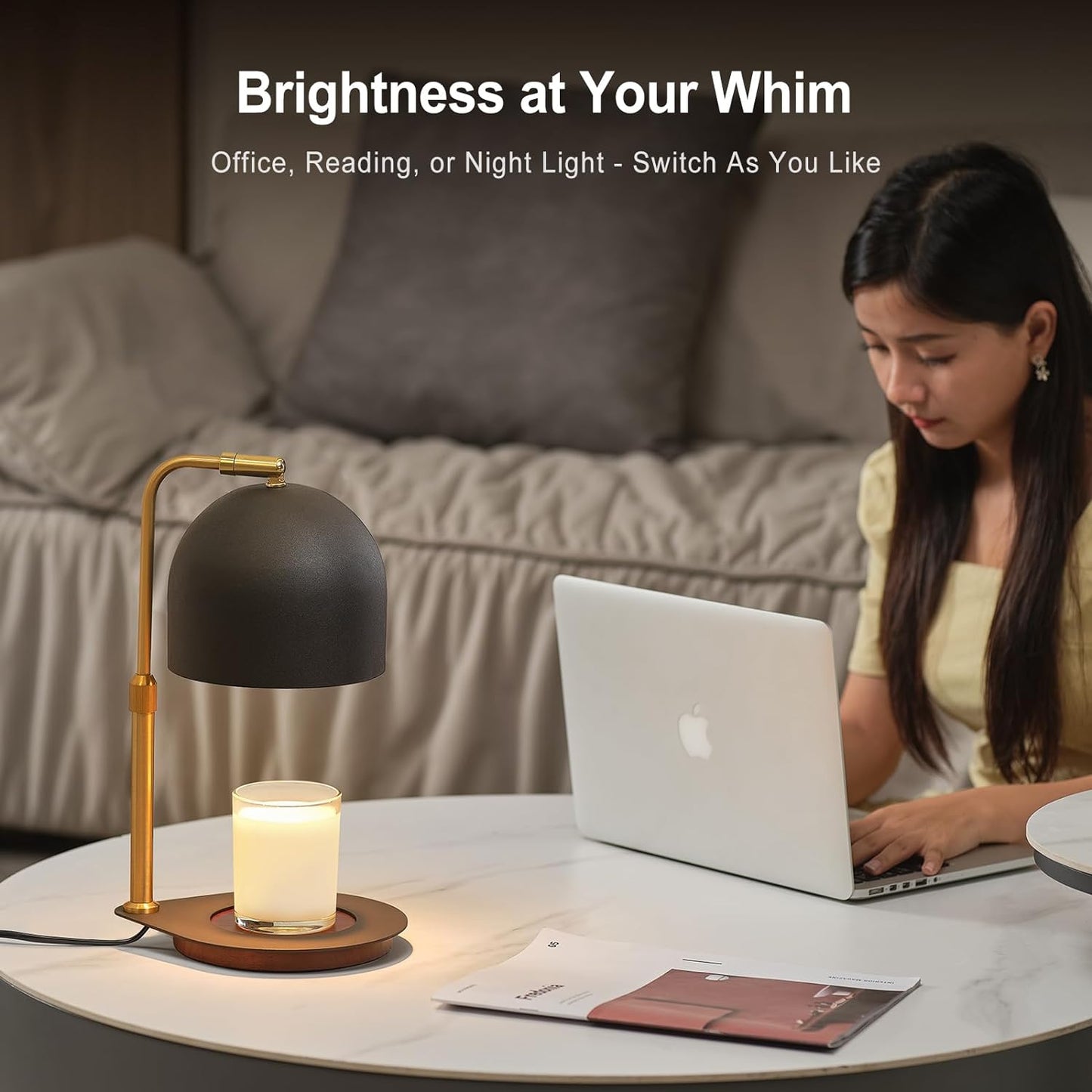 Candle Warmer Lamp with Timer, Candle Warming Lamp for Large Jar Candles, Adjustable Height Dimmable Metal Top Wooden Base Candle Warmer with 2 Bulbs (Black)