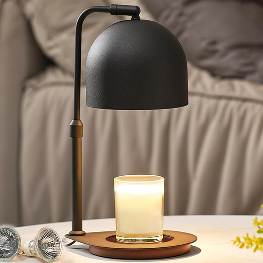 Candle Warmer Lamp with Timer, Candle Warming Lamp for Large Jar Candles, Adjustable Height Dimmable Metal Top Wooden Base Candle Warmer with 2 Bulbs （Black）